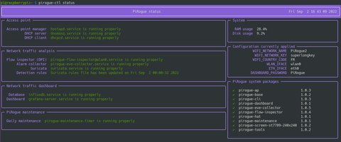 Command displaying PiRogue status