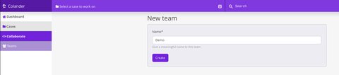 Team creation form