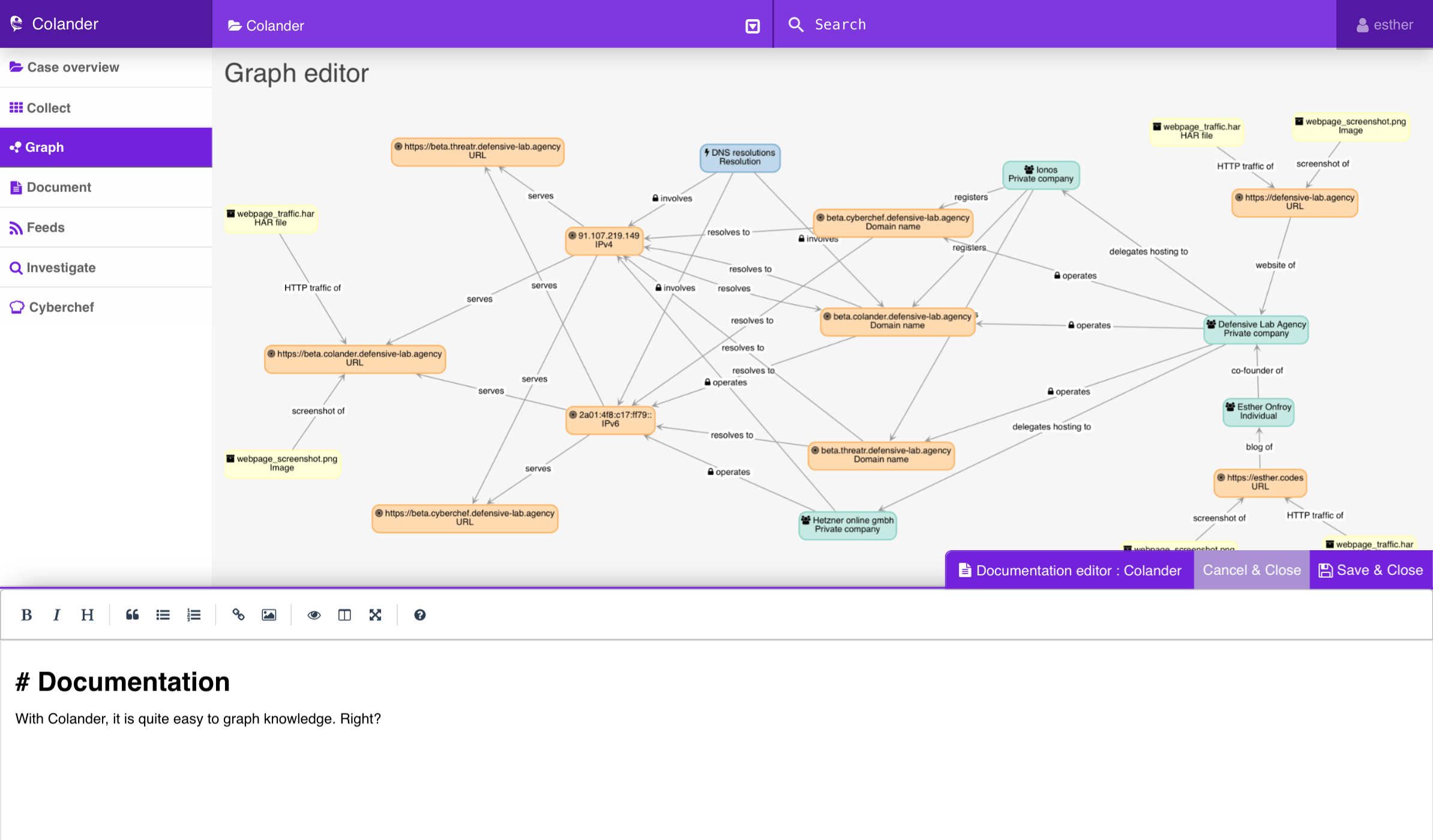 Overview of the Colander graph and documentation editor