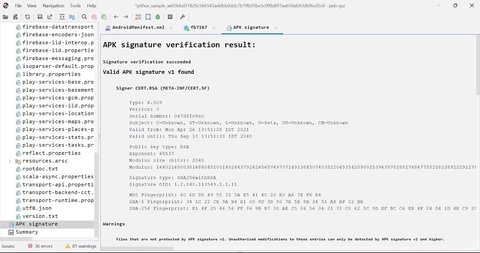 Signing certificate information in jadx