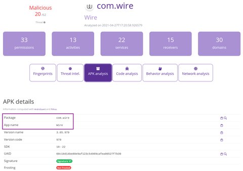 Get both application and package names from Pithus