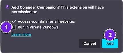 Colander Companion desktop confirmation