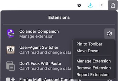 Manage the extension