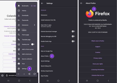 Firefox mobile menu