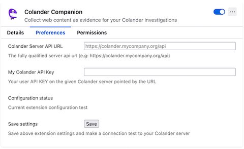 Colander Companion settings